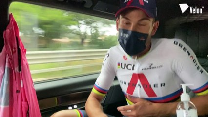 Filippo Ganna celebrates Giro d'Italia Stage 1 win