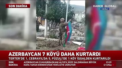 İşte işgal altından kurtarılan Sugovuşan'da (Madagiz) Azerbaycan Bayrağı böyle göndere çekildi!