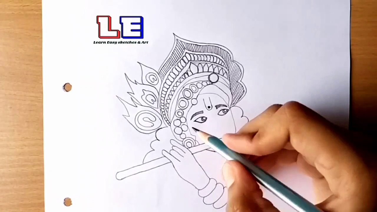 Drawing of krishna. How to draw krishna sketch. Learn Easy ...
