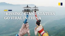 New attraction of giant statues “blowing” flying kisses goes viral in China