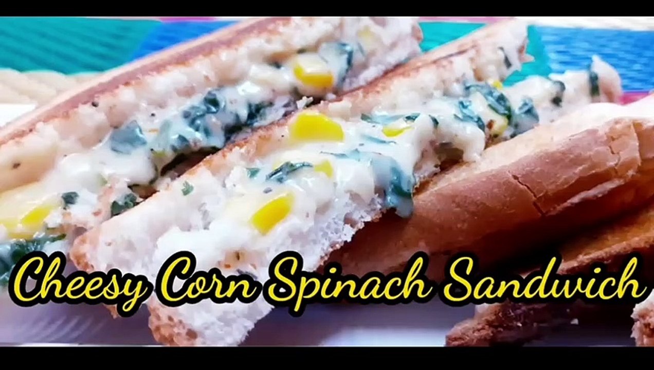 Palak Corn Sandwich Recipe | Cheesy Corn Spinach Sandwich | Easy Sandwich Recipe l पालक कार्न सैन्डविच