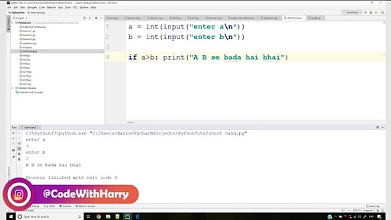 22                            Short Hand If Else Notation In Python _ Python Tutorials For Absolute Beginners In Hindi - 22 ( 1080 X 1080 )