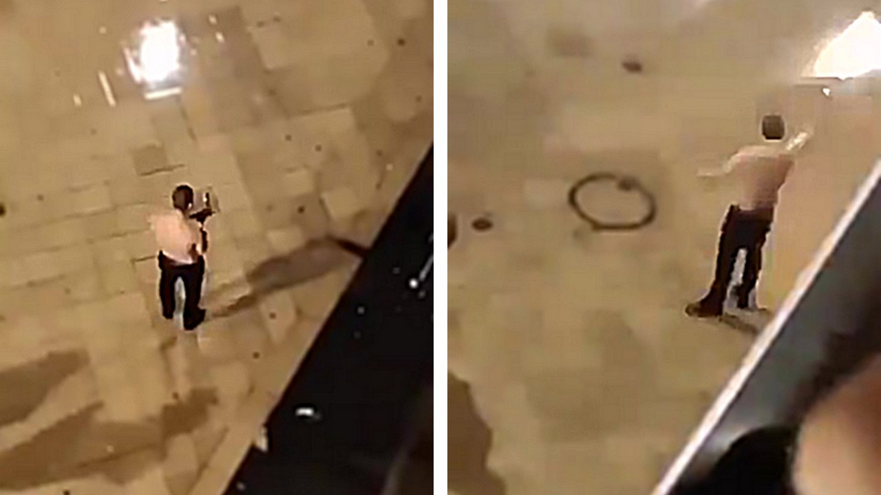 Un homme torse nu tire dans la rue (Bordeaux)