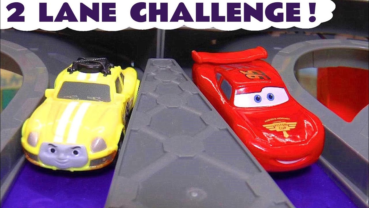 2 Lane Challenge with Disney Cars Lightning McQueen and Hot Wheels Marvel Superheroes in this Racing Challenge Family Friendly Full Episode English Toy Story Racing for Kids from a Kid Friendly Family Channel
