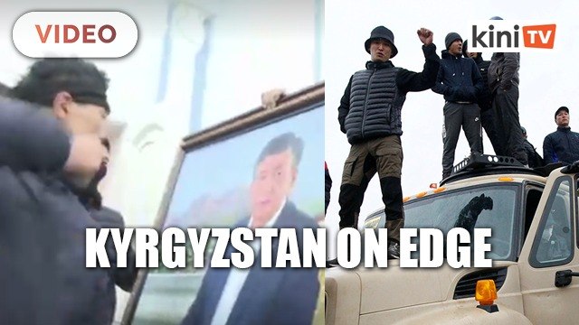 Protesters punch, kick portrait of Kyrgyzstan president after storming office