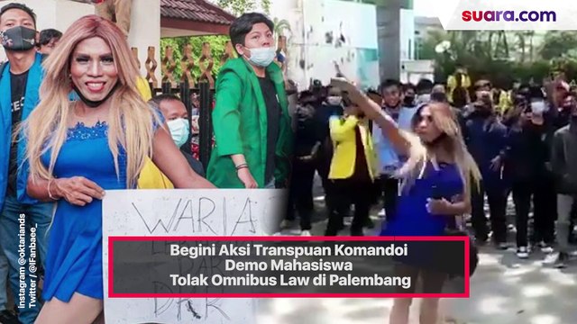 Begini Aksi Transpuan Komandoi Demo Mahasiswa Tolak Omnibus Law di Palembang