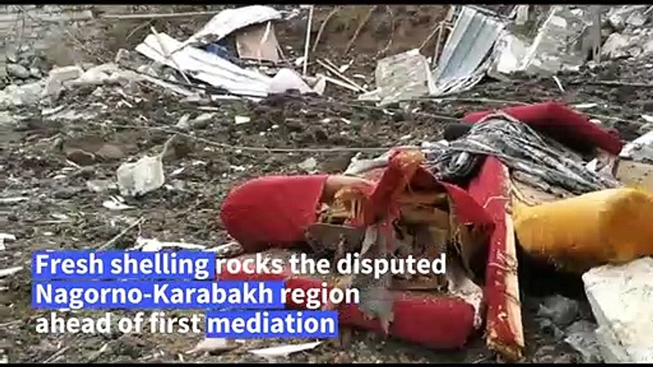 Buildings are destroyed in Stepanakert after new shelling ahead of first mediation efforts
