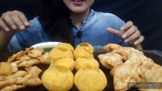 #ASMR eating Indian snacks MUKBANG golgappe, mini samosa, and namakpara