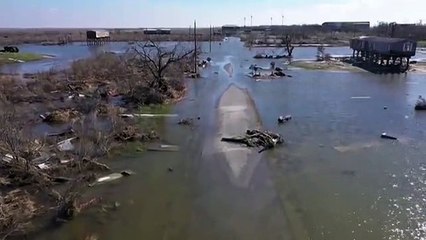 Drone footage over Louisiana shows high-water Delta storm damage