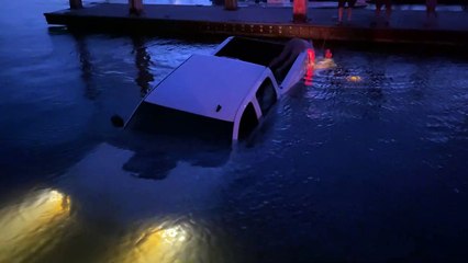 Truck Takes a Dive at Boat Ramp