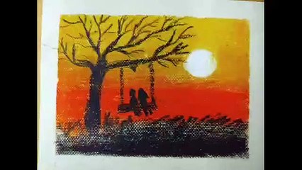 Romantic couple night scenery drawing