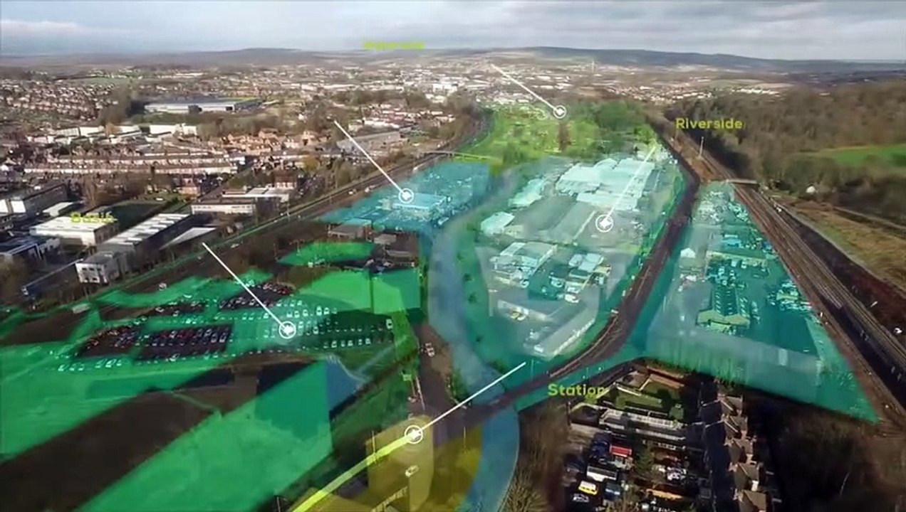 Chesterfield Waterside Aerial Flyover Animation
