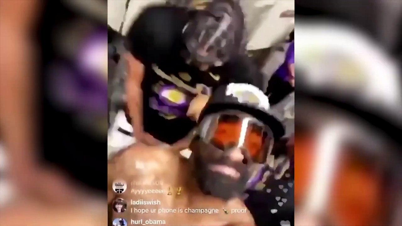 JR Smith with LeBron James , Anthony Davis  Celebrating Lakers Championship on IG LIVE  - NBA Finals 2020 Champions