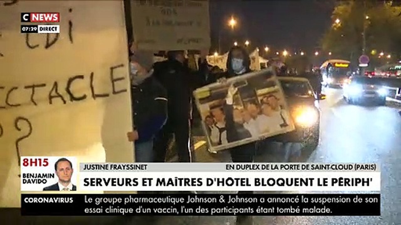 Coronavirus - Des dizaines de serveurs, cuisiniers et de maîtres d'hôtels bloquent ce matin le périphérique parisiens pour demander l'aide financière de l'Etat