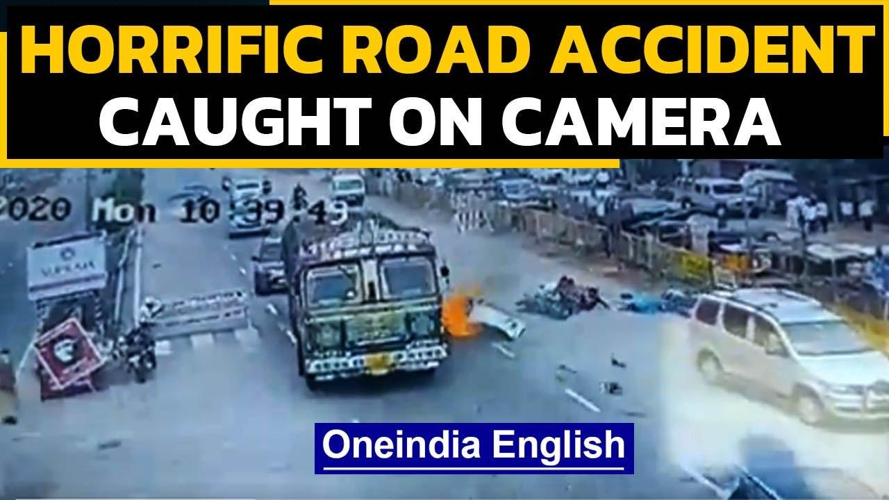 Hyderabad-Vijayawada Highway: Overspeeding car hits vehicles at traffic signal, 1 dead|Oneindia News