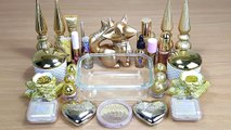 GOLD SLIME Mixing makeup and glitter into Clear Slime Satisfying Slime Videos_2