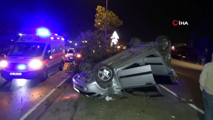 Sürücüsünün direksiyon hakimiyetini kaybettiği otomobil takla attı: 3 yaralı