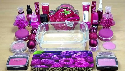 RASPBERRY SLIME Mixing makeup and glitter into Clear Slime Satisfying Slime Videos