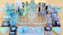 SILVER vs MINT SLIME Mixing makeup and glitter into Clear Slime Satisfying Slime Videos