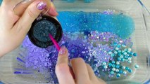 BLUE SLIME Mixing makeup and glitter into Clear Slime Satisfying Slime Videos