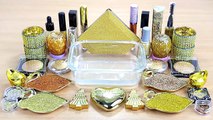GOLD SLIME Mixing makeup and glitter into Clear Slime Satisfying Slime Videos_2