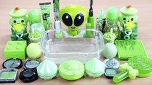 GREEN SLIME Mixing makeup and glitter into Clear Slime Satisfying Slime Videos