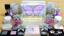 Mix SILVER   PINK SLIME Mixing makeup and glitter into Clear Slime Satisfying Slime Videos