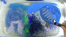 MOON SLIME Mixing Blue Silver Makeup and glitter into Clear Slime Satisfying Slime Videos