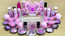 PINK BUTTERFLY SLIME Mixing makeup and glitter into Clear Slime Satisfying Slime Videos