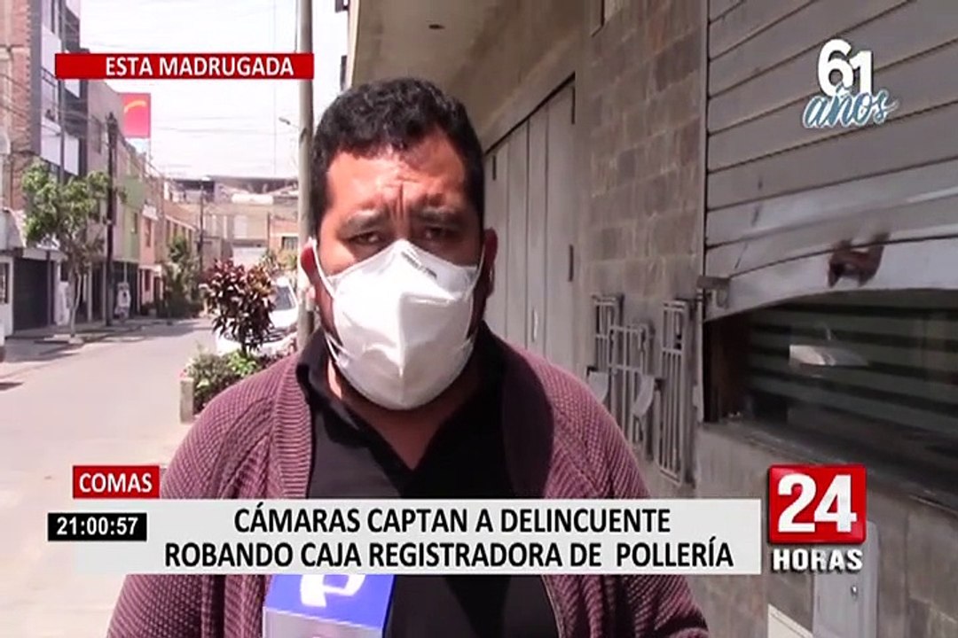Comas: Cámaras captan a delincuente robando caja registradora de pollería