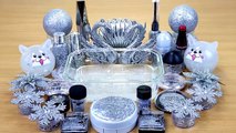 SILVER GLITTER SLIME Mixing makeup and glitter into Clear Slime Satisfying Slime Videos