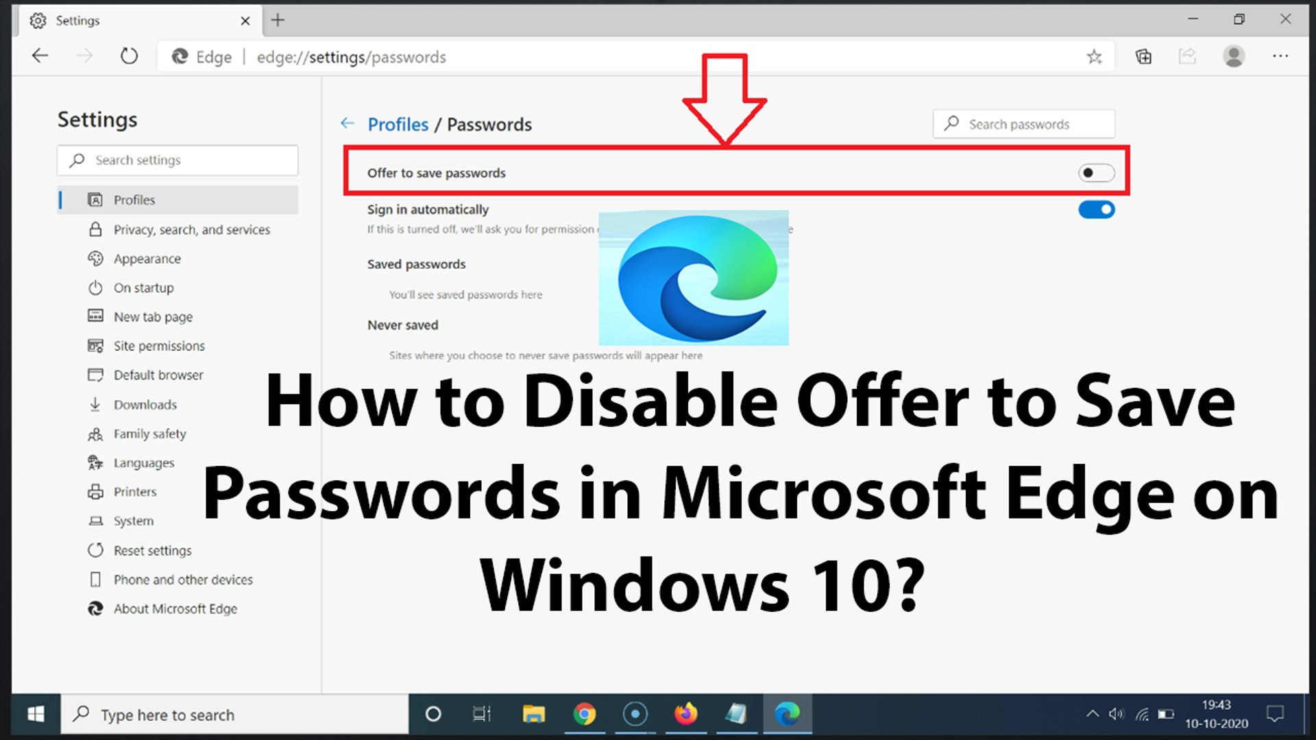 How to Disable Offer to Save Passwords in Microsoft Edge on Windows 10?