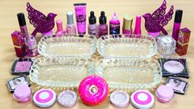 4 shades of Pink Slime (dark pink, pink, neon pink, pearl pink) Mixing makeup into Clear Slime