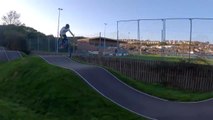Guy Rides Bike On Pump Tracks And Attempts Jump Stunts