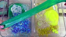 YELLOW vs MINT SLIME Mixing makeup and glitter into Clear Slime Satisfying Slime Videos
