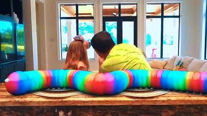 Nastya and dad play a game with worms