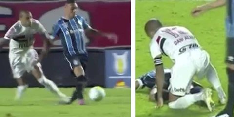 La patada 'asesina' de Dani Alves: Así lesionó a un rival en Brasil y solo le muestran la amarilla