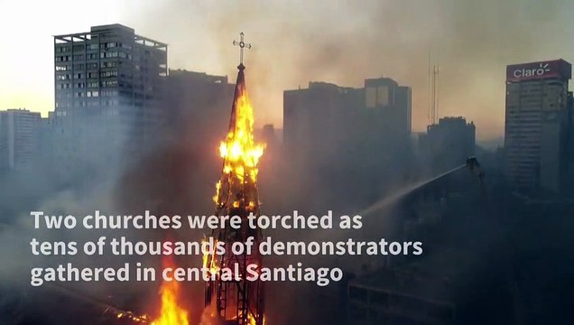 Church torched as people mark Chile protest anniversary in Santiago