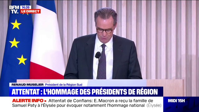 L'Etat n'exerce aucun pouvoir religieux et les Eglises n'exercent aucun pouvoir politique : Renaud Muselier rend hommage à Samuel Paty au nom des présidents de région