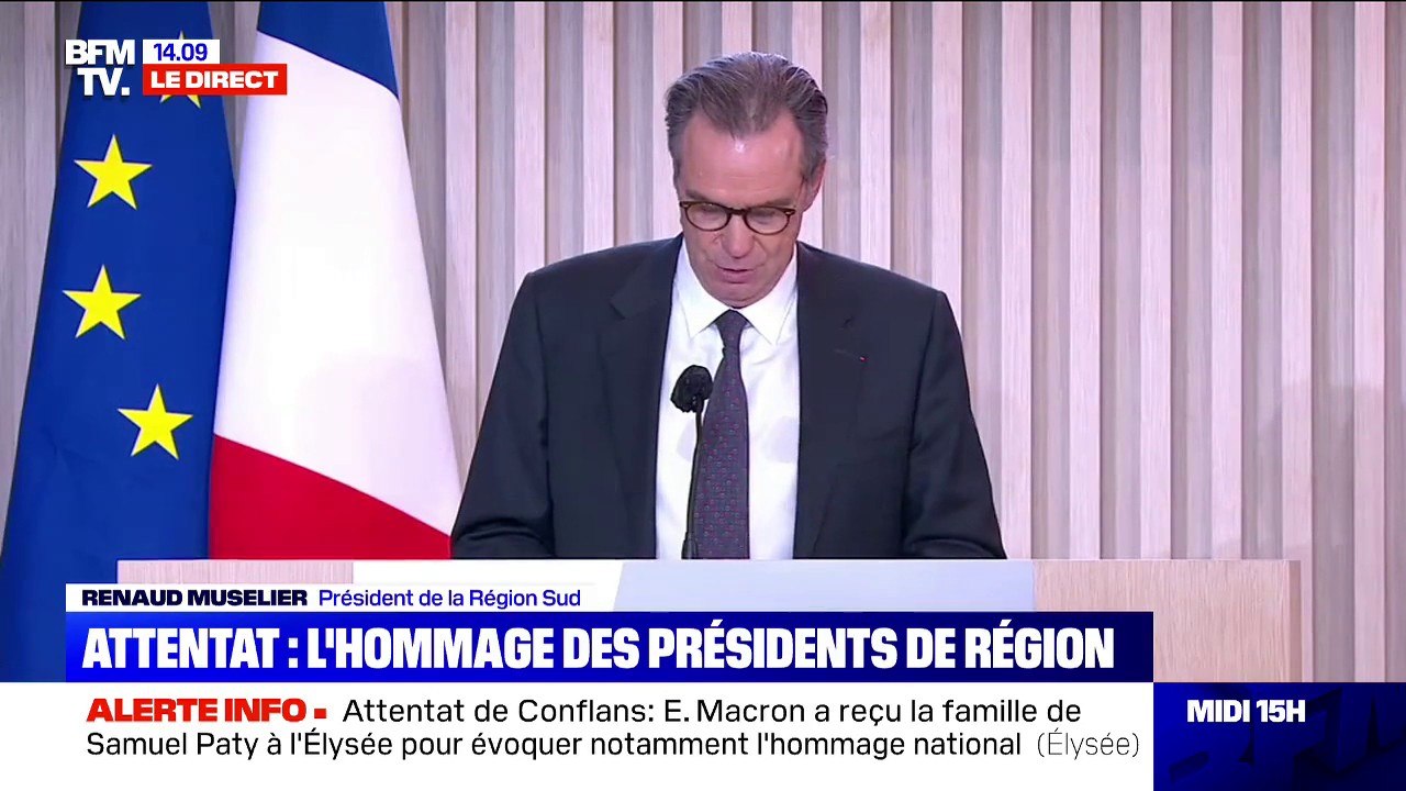 "L'Etat n'exerce aucun pouvoir religieux et les Eglises n'exercent aucun pouvoir politique": Renaud Muselier rend hommage à Samuel Paty au nom des présidents de région