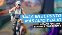 Baila en el punto mas alto y  el más bajo del mapa en Fortnite - localizaciones semana 9 temporada 4