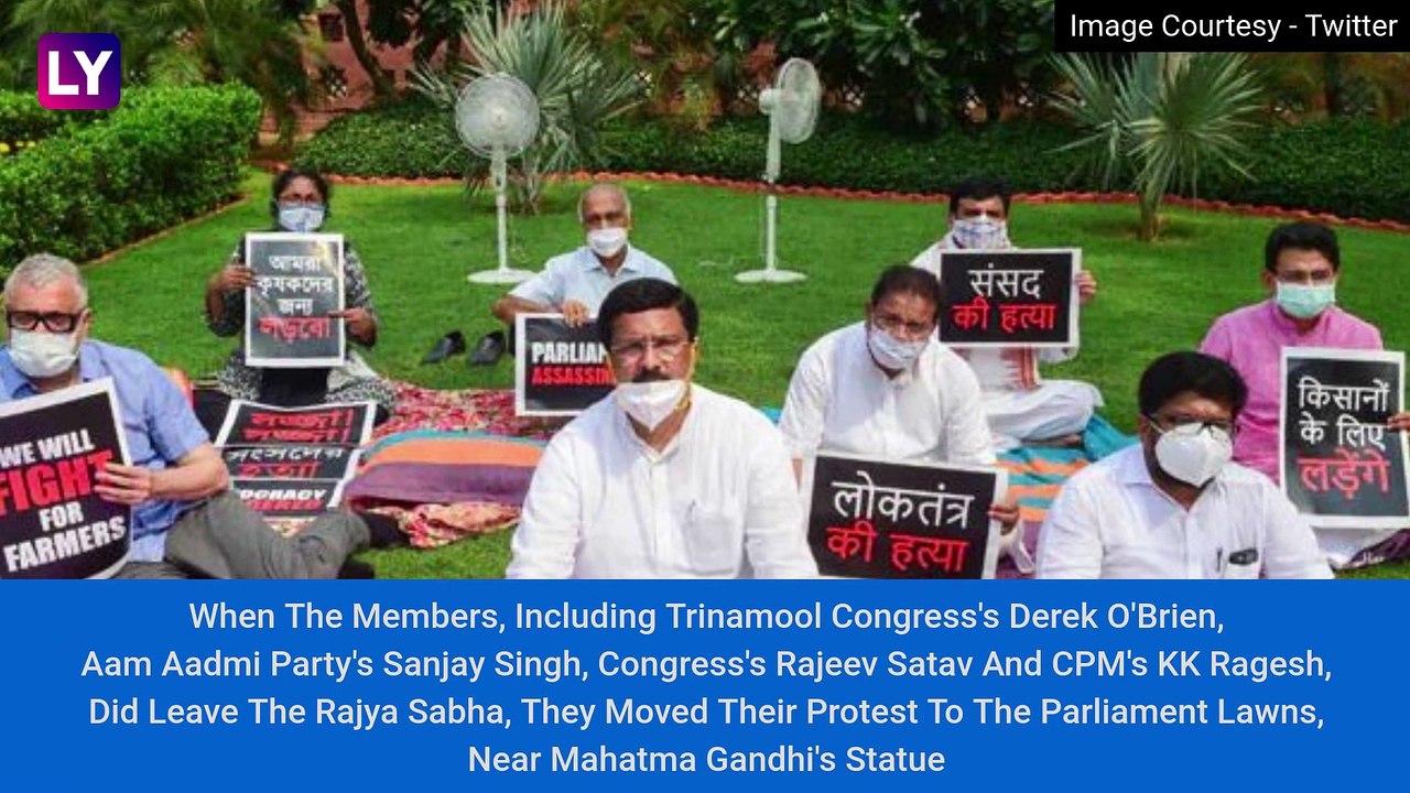 Farm Bills Row: 8 Suspended Rajya Sabha MPs Spend Night Outside Parliament In Protest, Refuse Deputy Chairmans Tea; PM Modi Backs Harivansh Narain Singh