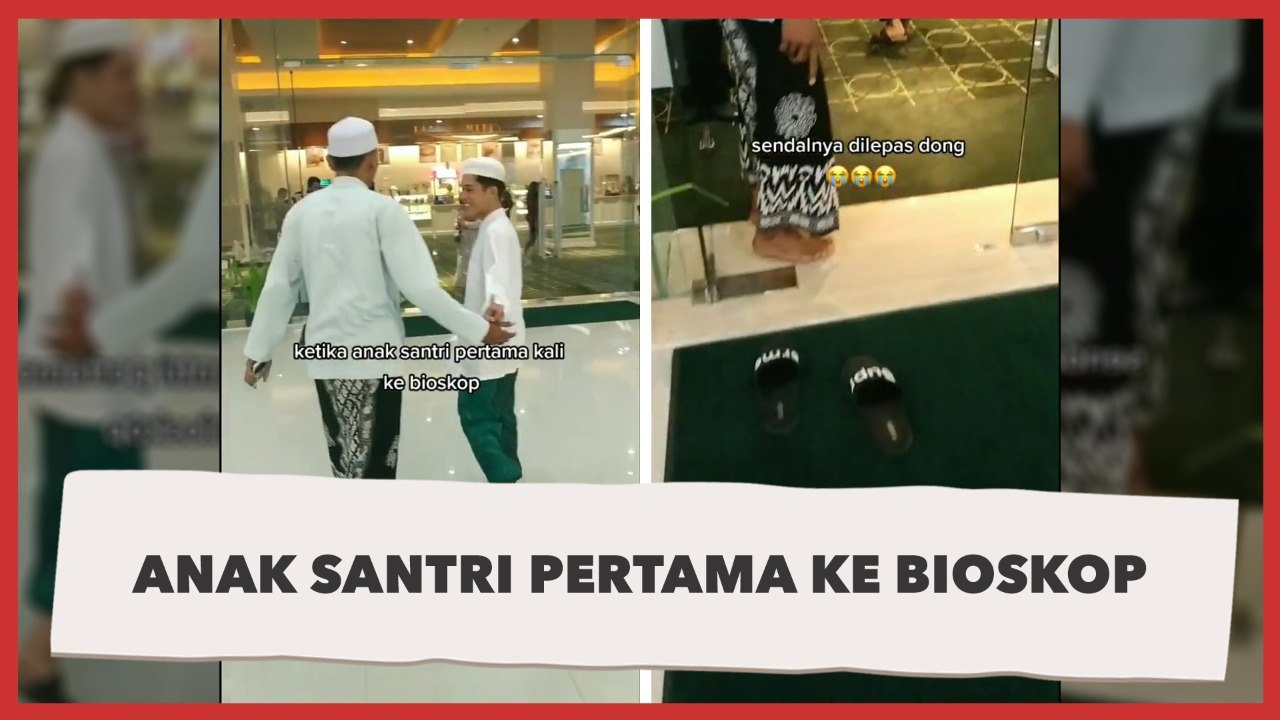 Aksi Polos Anak Pesantren Pertama Kali ke Bioskop, Langsung Lepas Sandal