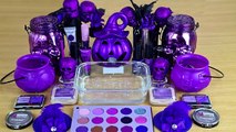 HALLOWEEN PURPLE SLIME Mixing makeup and glitter into Clear Slime Satisfying Slime Videos