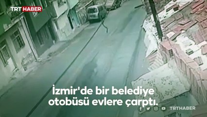 İzmir'de belediye otobüsü evlere çarptı: 6 yaralı