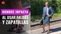 Hombre impacta al usar faldas y zapatillas; busca demostrar que 