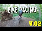Bicyclist Races Through the Forest on his Electric Mountain Bike