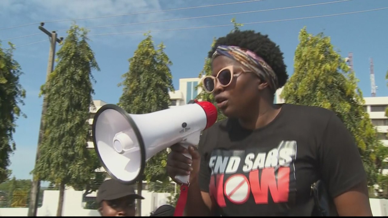 Nigeria president warns protesters; fails to address shooting