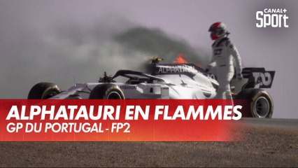 La voiture de Gasly en flammes, drapeau rouge en FP2 - GP du Portugal
