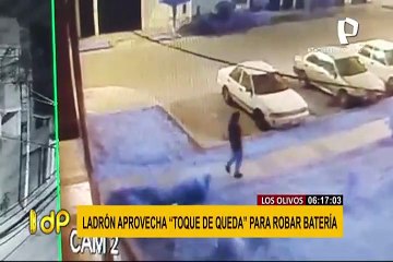 Los Olivos: cámara registra robo de batería de auto en pleno toque de queda